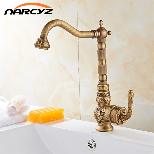 Best Price Retro Style Antique Brass Kitchen Faucet Cold and Hot Water Mixer Single Handle 360 Degree Rotation New Arrival Tap XT-25