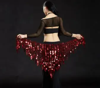 Танец живота Костюм Bling Sequine хип шарф Племенной Бахрома Кисточкой обёрточная бумага пояс сплошной цвет Красный Серебряный Золотой - Цвет: Red