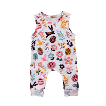 

Summer Newborn Kids Baby Girl Easter Day Romper Tops Clothes Easter Egg Bunny Print Sleeveless Rompers Jumpsuit Sunsuit Clothing