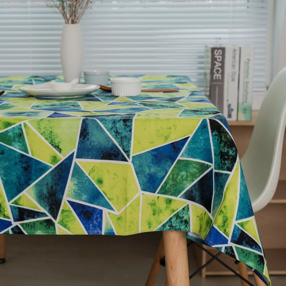 Simple Nordic style tablecloth green abstract geometric cotton
