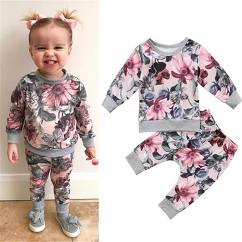 

Baby Clothing 2pcs Set! Spring Autumn Newborn Baby Girls Clothes Sweater T-shirt Tops+Floral Pants Outfits Set 0-24M