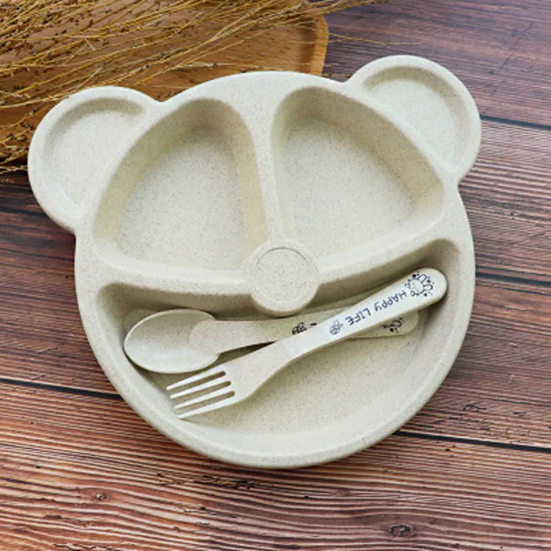 Baby bowl+spoon+fork Feeding Food Tableware Set Cartoon Bear Kids Dishes Eating Dinnerware Anti-hot Wheat Straw Training Plate Baby bowl+spoon+fork Feeding Food Tableware Set Cartoon Bear Kids Dishes Eating Dinnerware Anti-hot Wheat Straw Training Plate