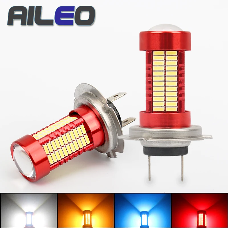 Aileo H7 светодиодный лампы Супер яркий 4014 чип 106 SMD Противотуманные фары автомобиля 12V 24V 3000K 6000K белый/желтый/синий/красный