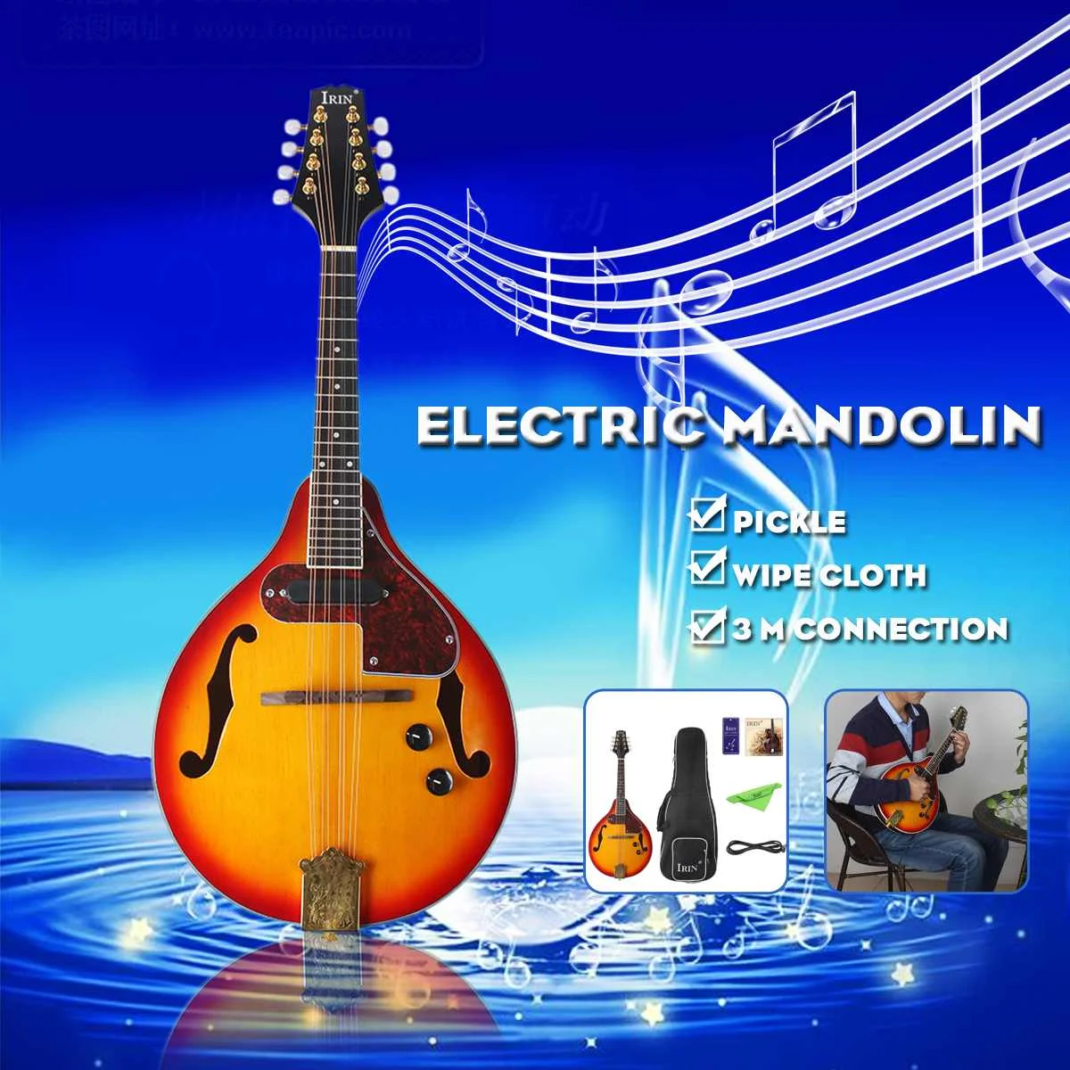 

8-String Electric Mandolin A Style Rosewood Fingerboard Adjustable String Instrument with Cable Strings Picks Bag