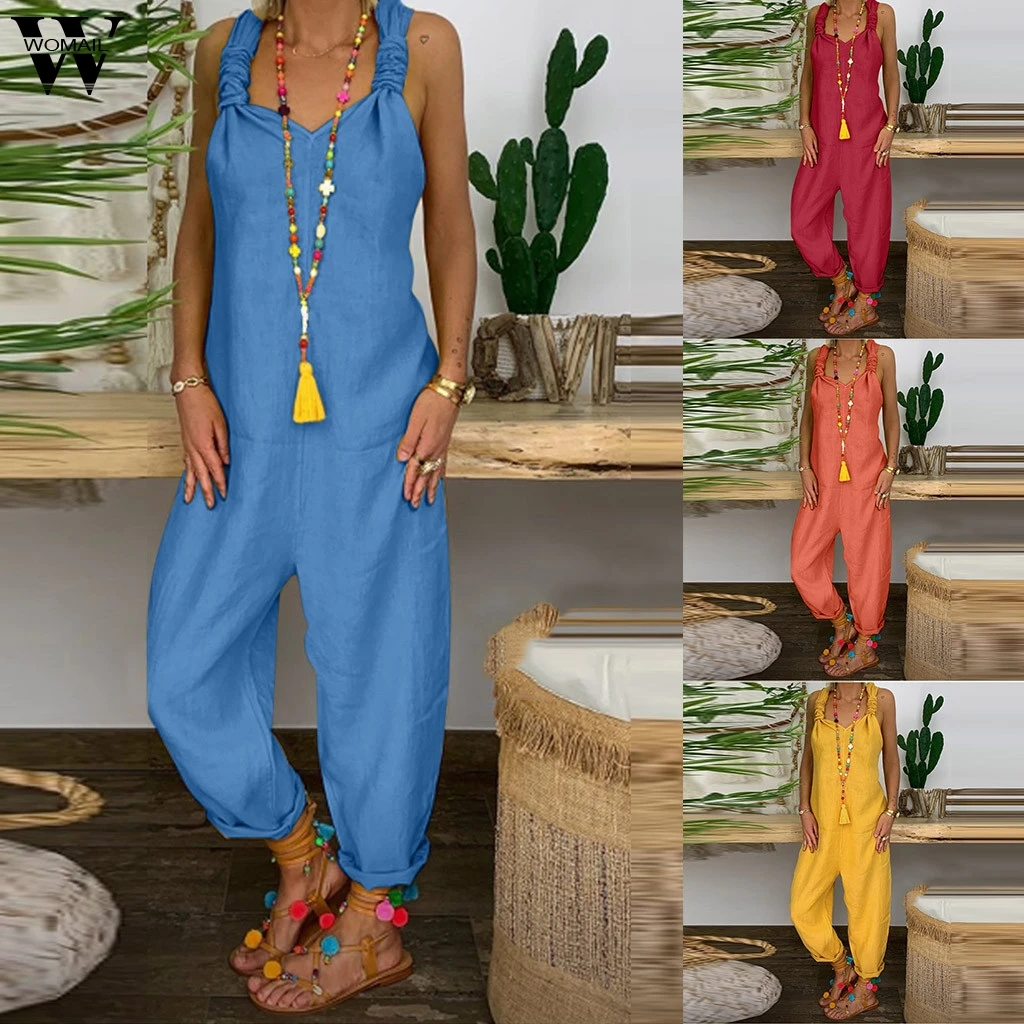 

Womail Playsuits Jumpsuits Summer Women's Fashion Casual Solid Color Bib Pastoral Simple Bib Sexy Jumpsuit Rompers 2019 Ju10