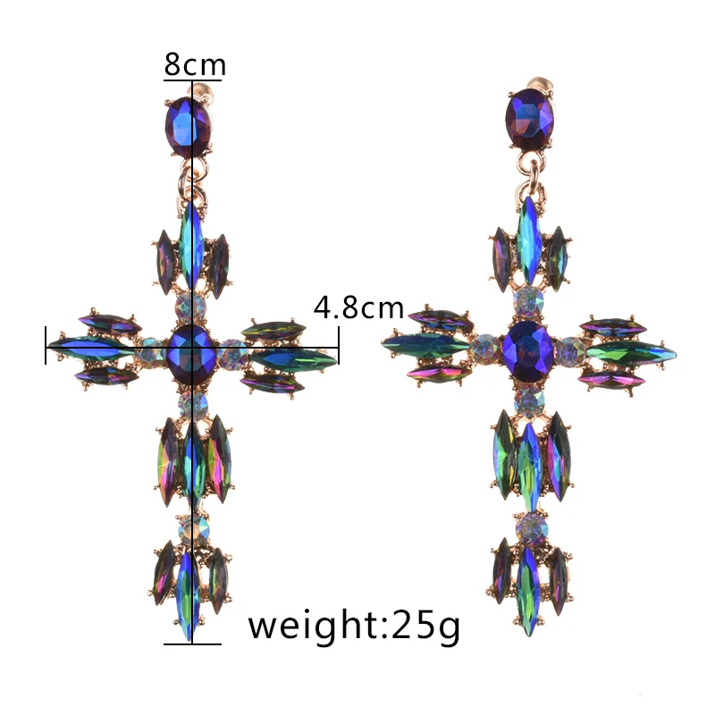 Cross Earrings Crystal Rhinestone Earrings Women Vintage Baroque Jewelry
