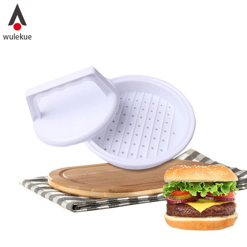 Wulekue 1 Set Plastic Round Hamburger Meat Pie Mould Manual Meat Maker Presses Pie Tool DIY Grill Cooking Kitchen Gadgets