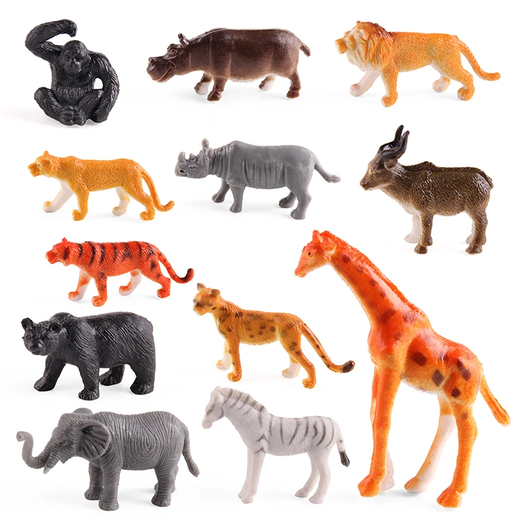12 Pcs/Set Children Animal Model tiger lion Set Plastic