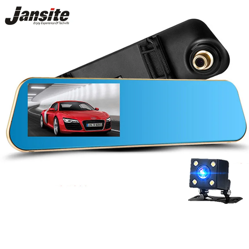 Jansite 1080P Автомобильный видеорегистратор синее зеркало заднего вида двойной