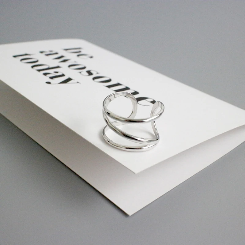 F.I.N.S подлинные 925 пробы серебряные перстни простые трехслойные линии открывающиеся широкие кольца модные кольца для женщин