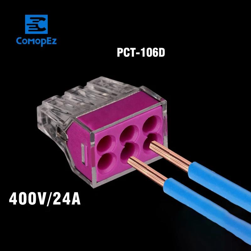 

10PCS/lot PCT-106 PCT106 WAGO 773-106 Push Wire Wiring Connector For Junction Box 6 pin Conductor Terminal Block Wire Connector