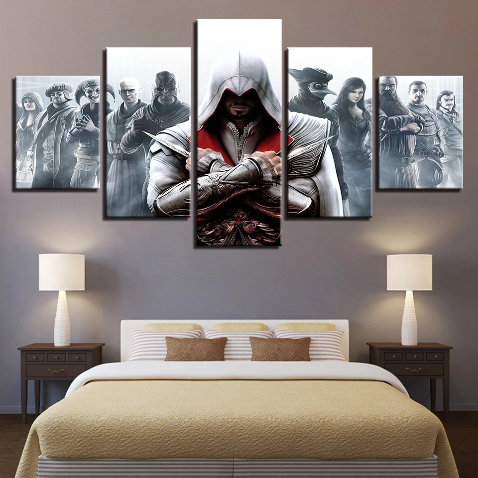 

color Paintings Creed Game Connor Multiple War Wall Art Framework Home Decor 5 Pieces Print Decorative Picture Living Room