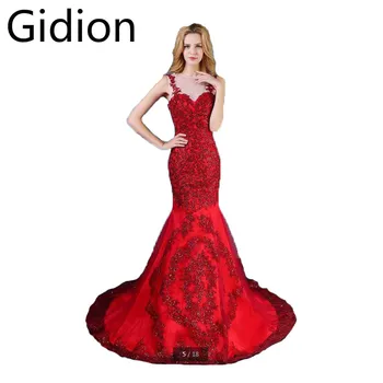 

Vestido De Novia mermaid red sequined lace sheer back sexy wedding dress court train sparkly long appliques wedding gowns 2017