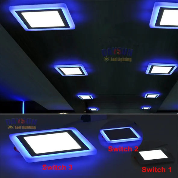 Ультратонкий светодиодный светильник 6 Вт 9 Вт 16 Вт 24 Вт двухцветный светодиодный светильник AC85-265V встраиваемые потолочные светильники белый+ синий