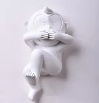 

13*8CM White Creative three-dimensional animal lovely monkey head mannequin wall hanging living room Wedding Resin 1PC A329