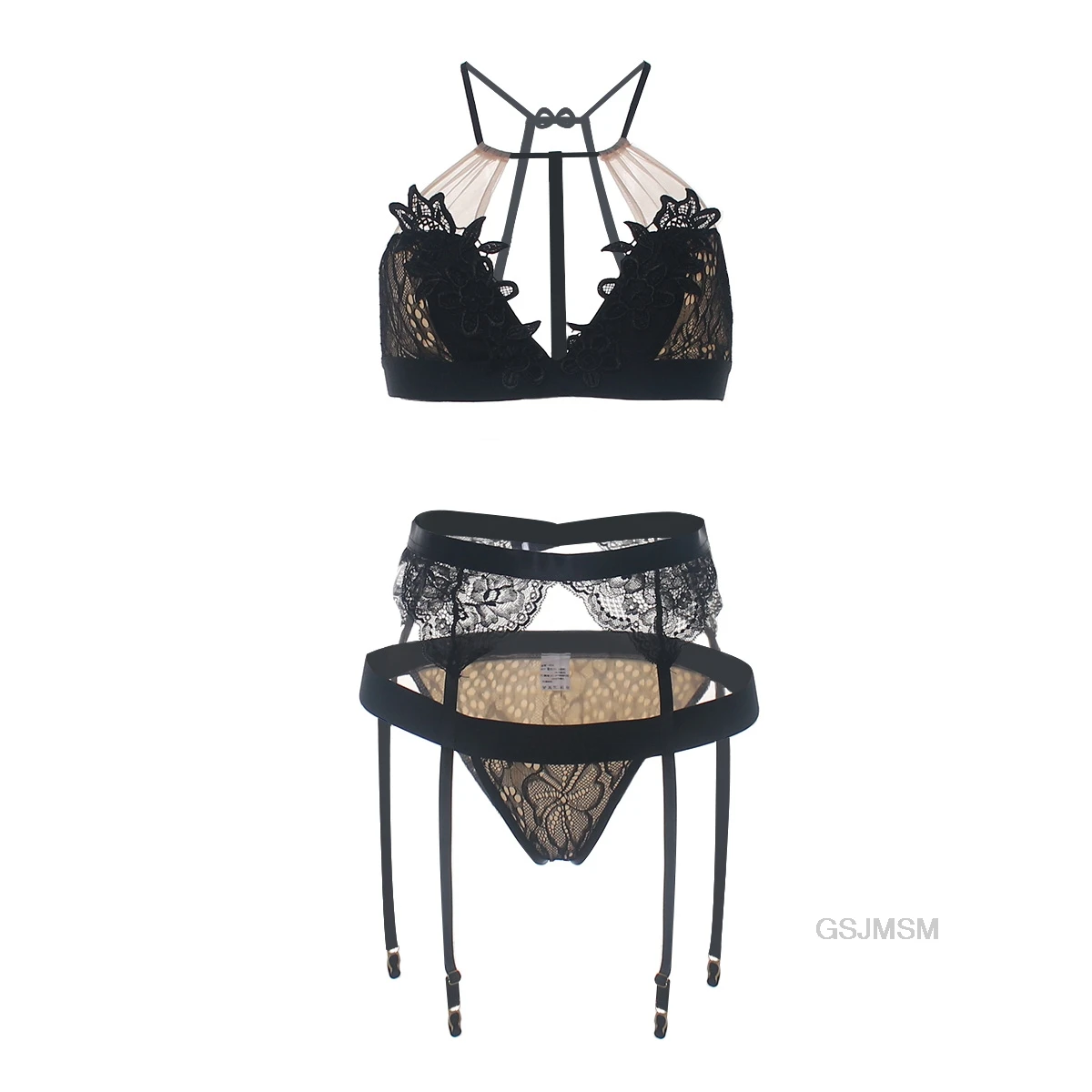 

New Women Sexy Lace Lingerie Charming Three Point Garter Perspective Underwear Lady Erotic Lingerie Transparent Conjoined Set