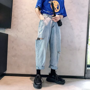 

2018 Spring And Summer New Men's Solid Color Simple Jeans Beach Hip-hop Personality Casual Trousers Fashion Temperament