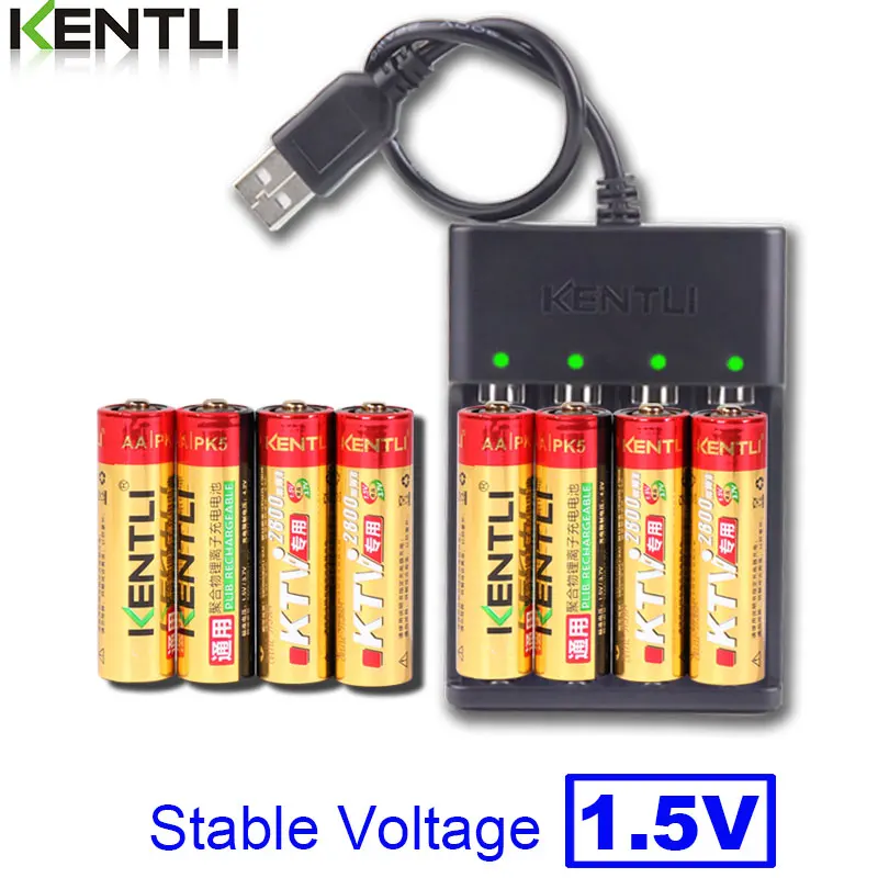 8 шт. KENTLI 1 5 В AA PK5 2800mWh Аккумуляторная Литиевая литий ионная батарея + 4 слота