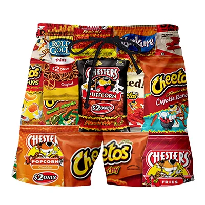 Новые горячие Cheetos еда Harajuku мужские летние повседневные шорты с 3D принтом свободные пляжные железные мужские брендовые шорты Прямая шорты - Цвет: Розовый