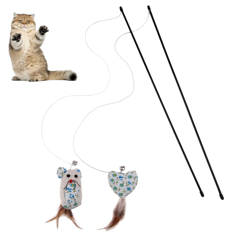 

3pcs Pet Cat Toy Cute Design Bird Feather Teaser Training Wand Stick Plastic Floss Toy for Cats Kitten Pets