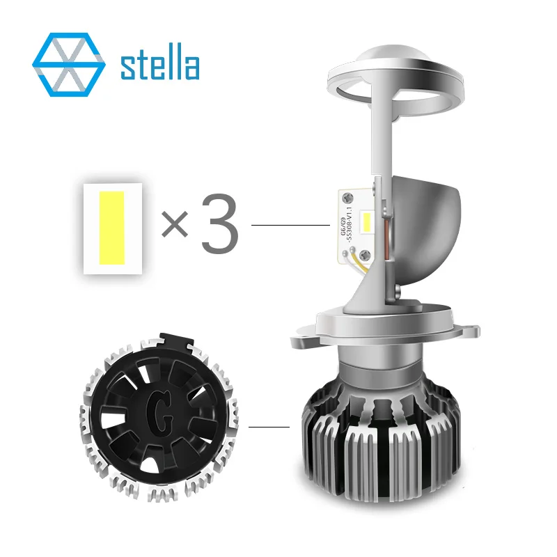  Stella H4 dipped beam/high beam headlights led lens projector for auto/moto 12V 72W 8000LM 5500K LE - 32999820640