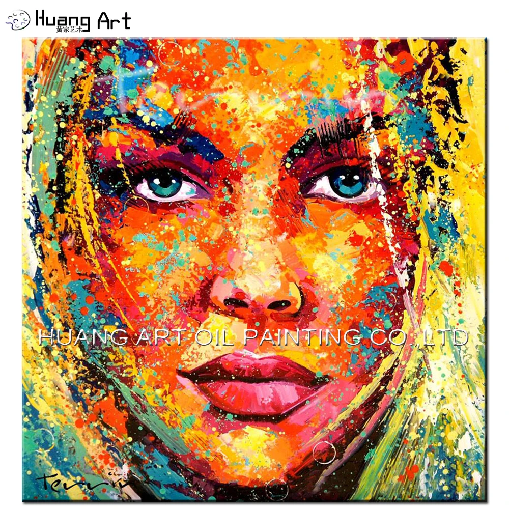 online A habilidade do Artista Pintados À Mão Abstrato Colorido Da Face Da Menina Figura Pintura A Óleo para Sala de estar Pintura de Parede para Decoração Da Casa de Parede arte