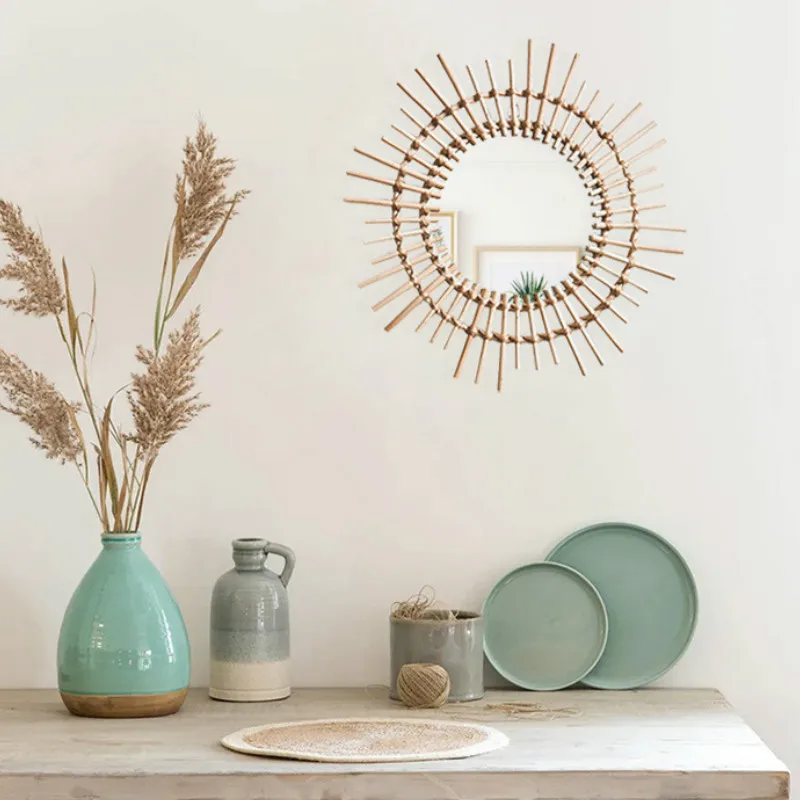 الروطان مرآة ماكياج حمام غرفة مرايا الحائط للمنزل فندق B & B الفن الزخرفية Espejos Decorativos الفقرة باريديس مرآة مستديرة