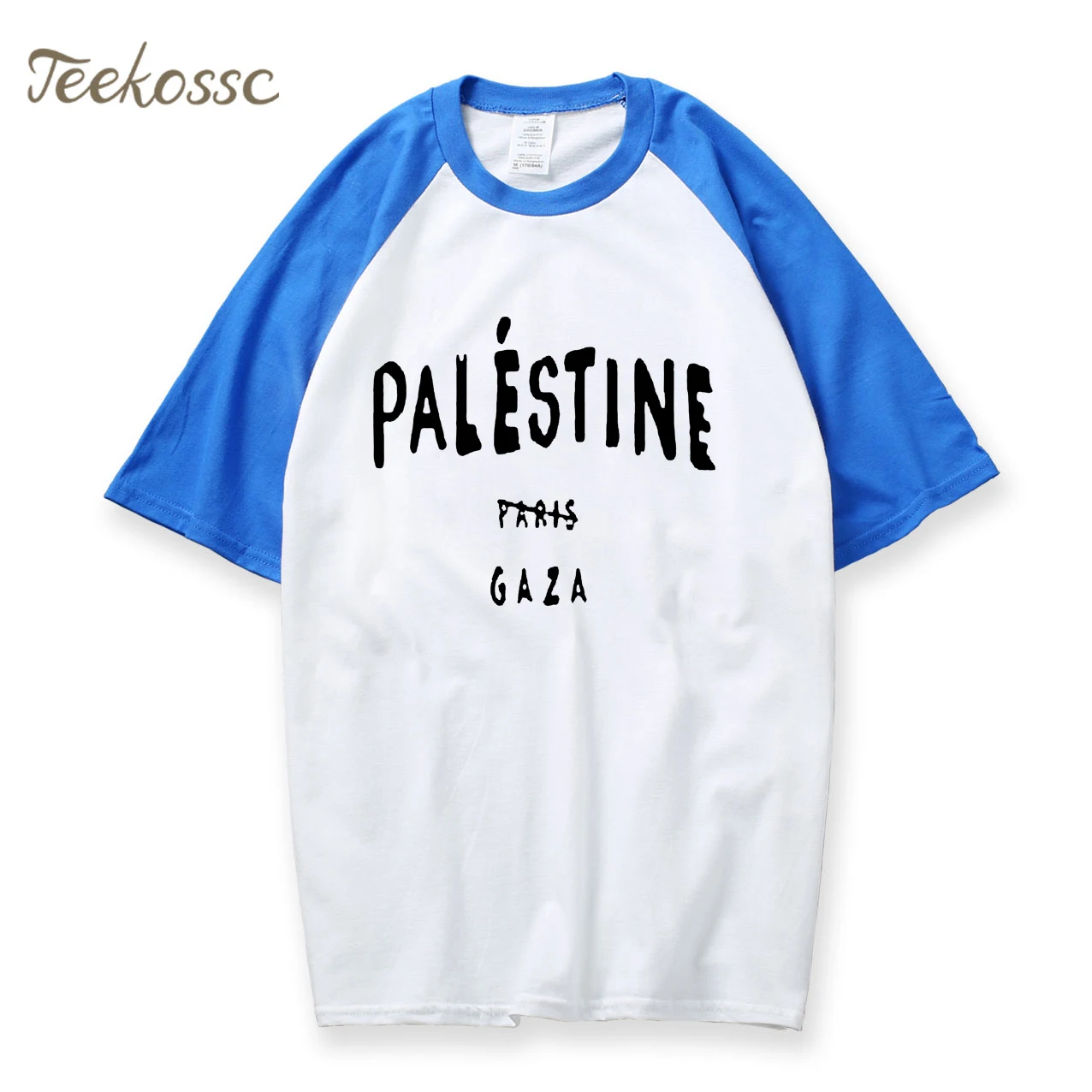 Забавные дизайнерские футболки с надписью Gaza Palestine, 5 SOS, новинка, летняя мужская футболка с рукавом реглан, хлопок, Мужская футболка, базовые футболки - Цвет: blue white 1