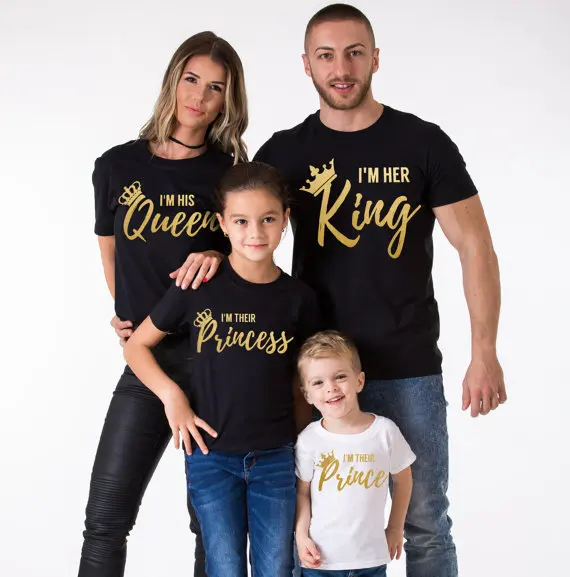 cheap 2019 summer Family Matching Clothing Print Golden Letters Cotton T shirt KING QUEEN PRINCE PRINCESS T shirt Family Look