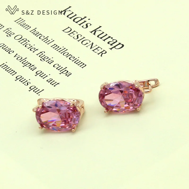 S&Z DESIGN New Classic Simple Oval Egg Shape AAA Zircon Dangle Earrings For Women Girl Trendy Wedding Party Fine Jewelry Gift