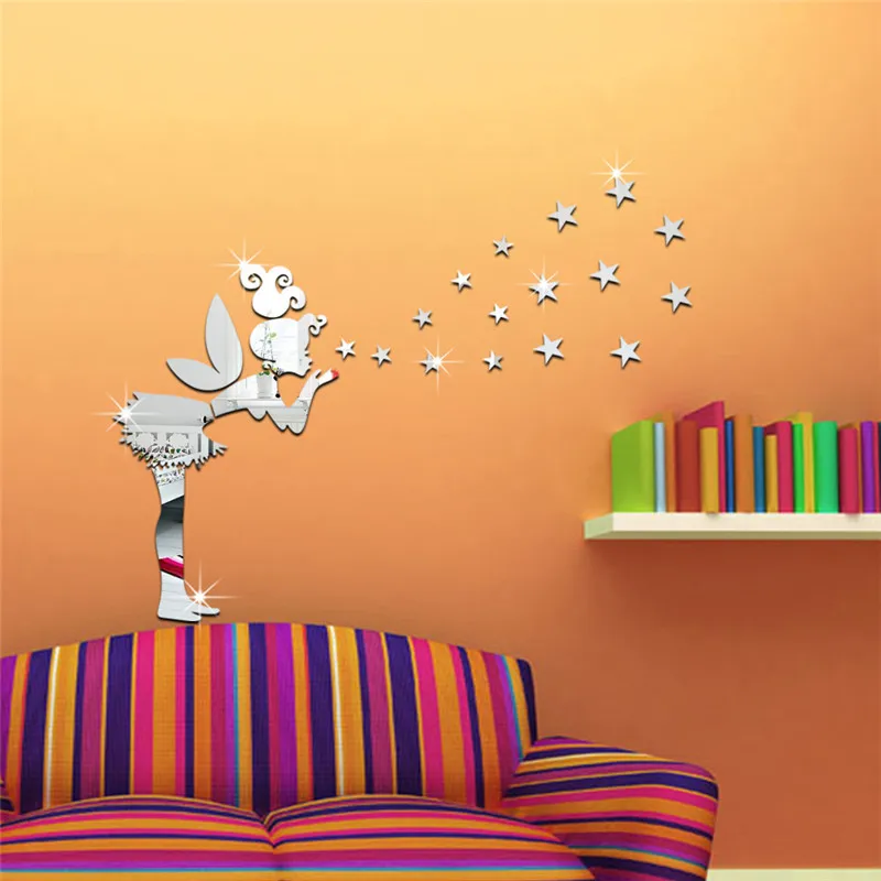

Creative 3D Mirror Wall Stickers Star Fairy DIY Self Adhesive Removable Sticker Home Decor For Living Room Bathroom Decoration