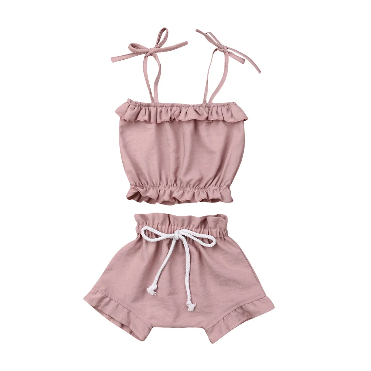 

Canis Fashion Cute Baby Girl Clothes Ruffle Pink Solid Newborn Tops Shorts Pants Outfit 2Pcs Set Clothes Summer