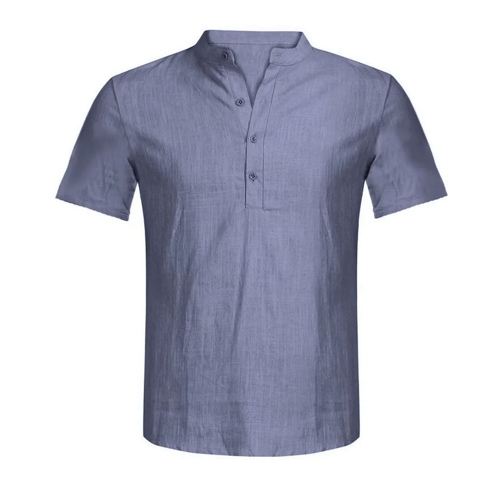 Feitong, мужская хлопковая льняная Свободная блузка, топы, приталенная, короткий рукав, Повседневная Уличная рубашка, Пляжная блузка, сорочка, Homme