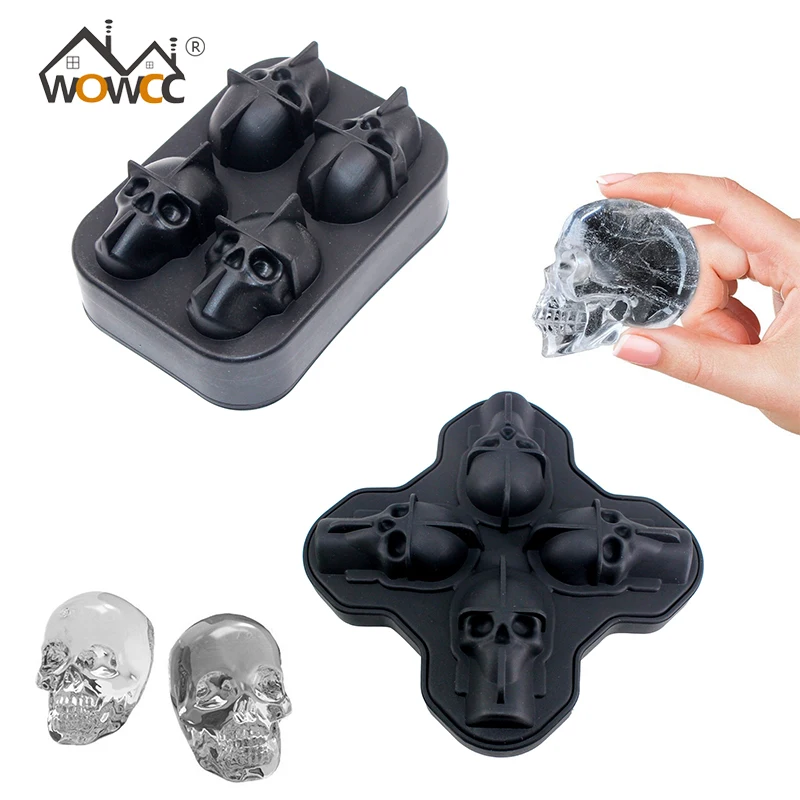 

WOWCC 3D Silicone Skull Ice Cube Molds Whiskey Cocktail Ice Ball Ice Cream Mold Maker Tray Halloween Party Spooky Bar DIY Tool