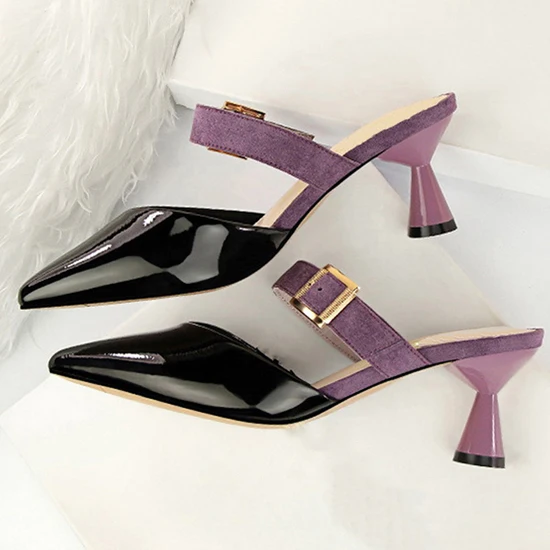 Boussac/разноцветные женские босоножки с геометрическим каблуком; пикантные босоножки на высоком каблуке с острым носком; элегантная женская обувь с пряжкой; SWC0404 - Цвет: black
