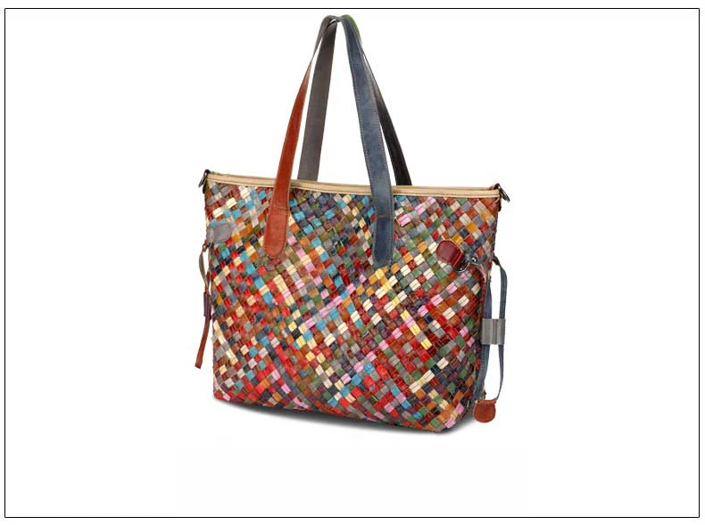 Genuine Leather Handmade Women's bag  Knitted  Colorful  Shoulder  Bag Strap satchel cow skin handbags (16)