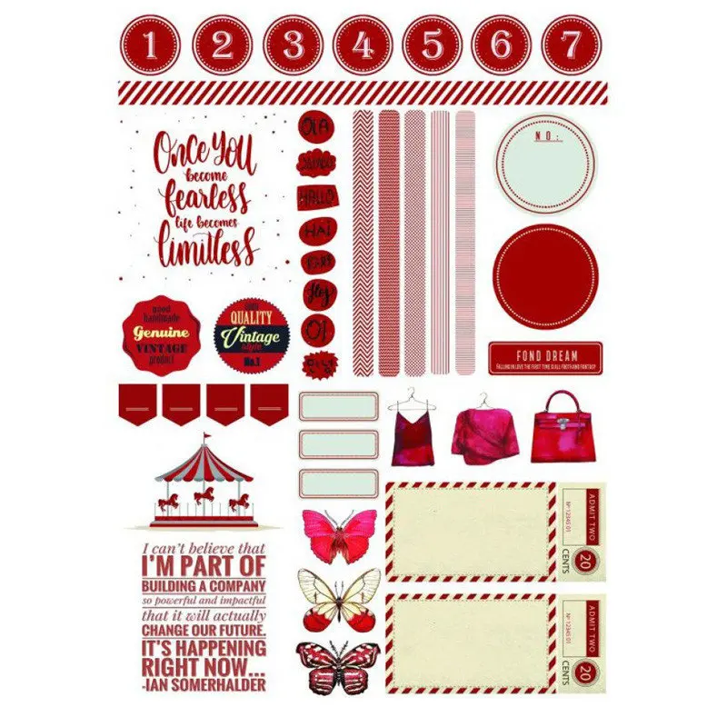 

2 PCS Red Work Plan DIY Uncut Autocollant Stationery Scrapbooking Planner Sticker Cute Travel Bullet Journal Supplies