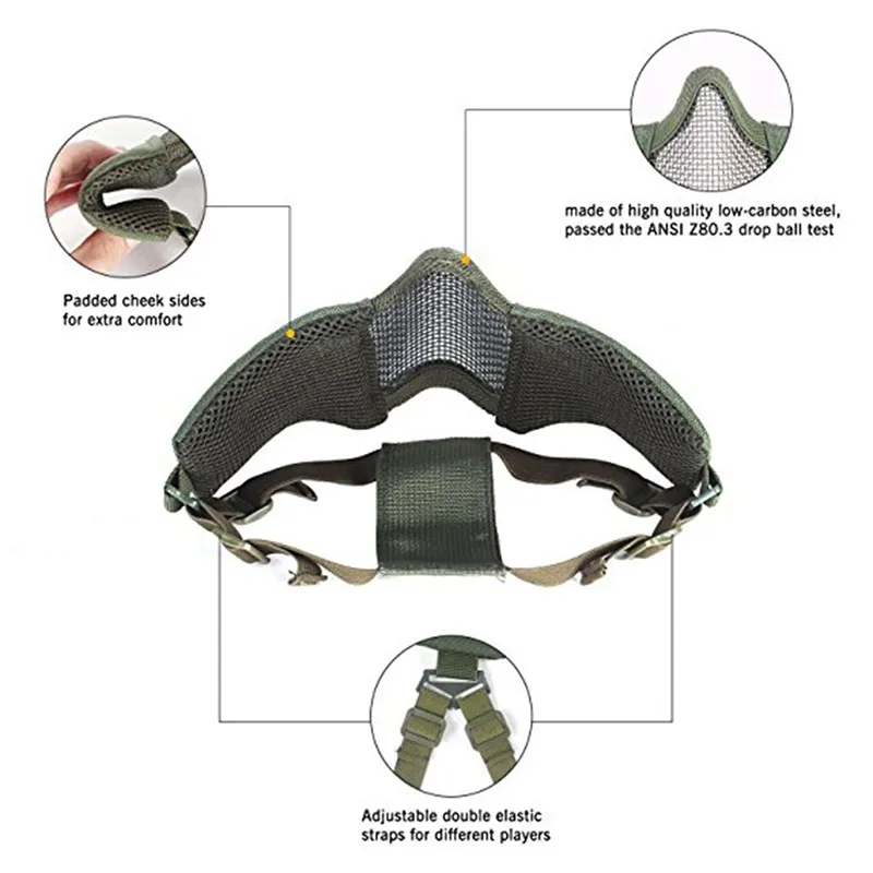 Страйкбол Половина маска для лица стальная проволока сетка тактические UV400 очки+ комплект нарукавных повязок Охота Пейнтбол защитный Косплей Рождественские Вечерние