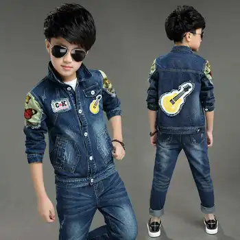 

2016 Spring New Denim Jeans Kids Clothes Two Set Boys Clothes Children Clothing Jacket Denim Boys Jeans Pants Height 120-160cm