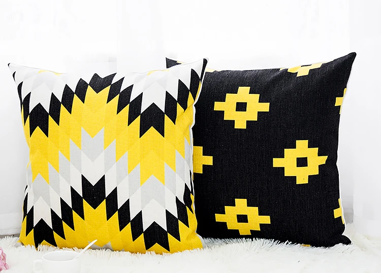 Новая желтая богемная Подушка, Геометрическая диванная подушка, простая американская диванная подушка, украшение, LinenCotton, наволочка 17*17 дюймов