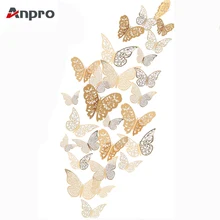 Anpro 12 шт. 3D полые золотые бабочки наклейки на стену DIY наклейки на холодильник блестящие художественные фрески для стен или вечерние украшения
