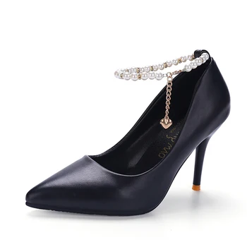 

2017 new spring and autumn spring ladies high heels with pointy shoes, fashion pearl and shallow-mouth fashion casual shoes