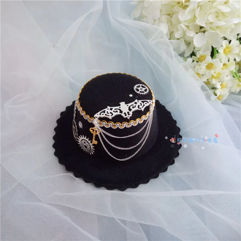 Black and silver Лолита ручной работы стимпанк металлическое снаряжение ретро британский джентльмен шляпа полный аксессуары для волос шляпа - Цвет: Black and silver