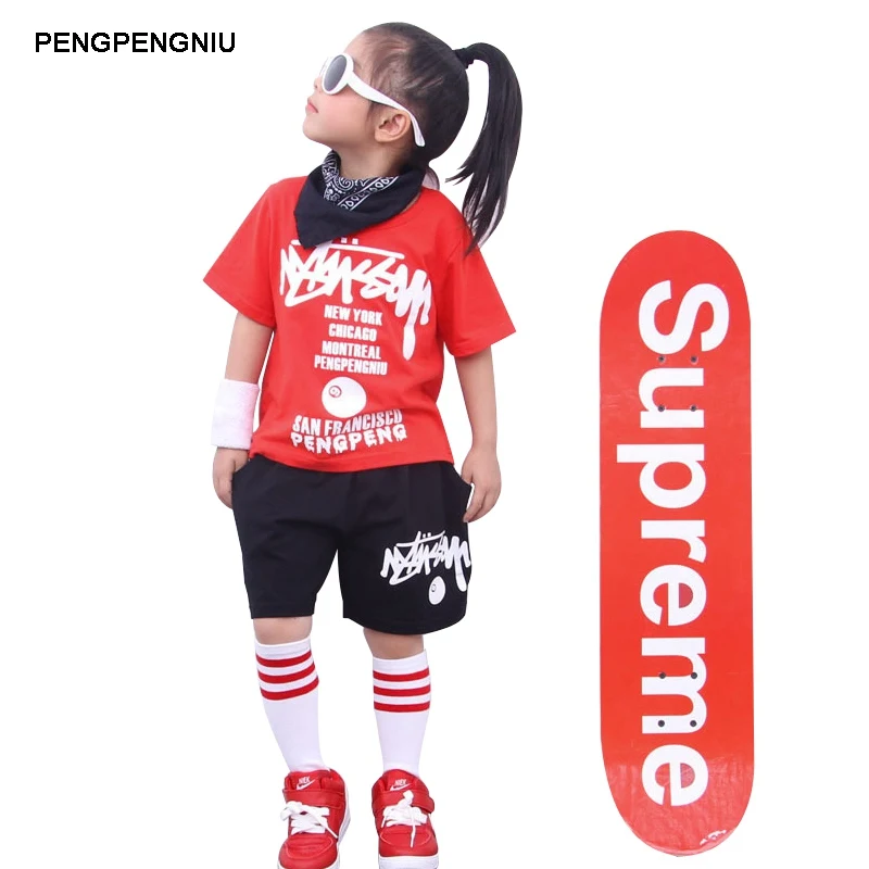 

PENGPENGNIU Jazz Dance Costumes Suit Children Hip Hop Clothes Sets 2018 Summer Teenage Boys Girls Street Dance Clothing