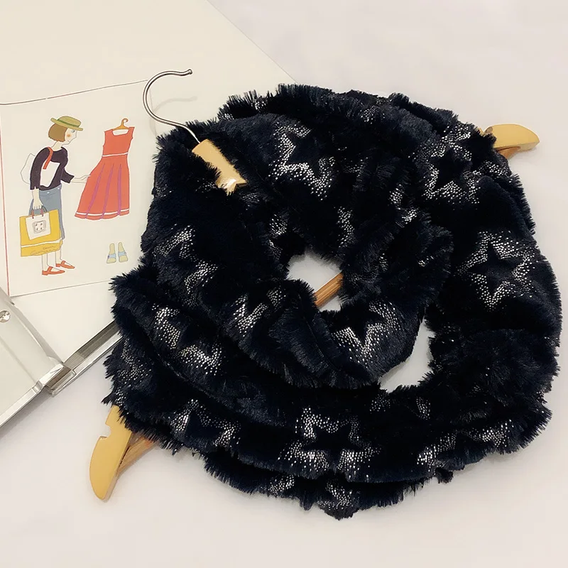 Новые зимние Для женщин искусственного меха шарф теплый шарф-кольцо для дамы Bronzing звезды печати шарфы-Снуды Femme глушитель Echarpes