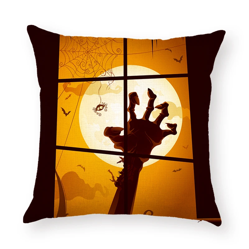 Mayitr 45*45cm Halloween Cushion Cover Cartoon Pumpkin Letter Pattern Pillow Case Square Pillow Cover for Sofa Home Decoration