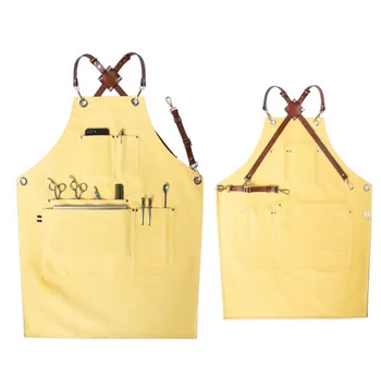

Luxury Home Kitchen Chef Aprons With Genuine Leater Cross Belt Waterproof Restaurant Cooking Baking Dress Fashion Apron LFB183