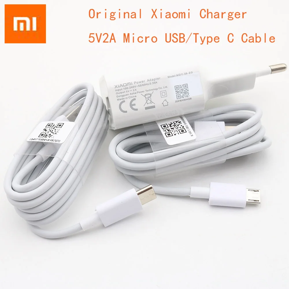

Original Xiaomi Charger 5V/2A EU Micro USB/Type-C Data Cable Travel Charging Adapter For MI5 5S 6 Redmi 5 6 Note 3 4 pro 4X 5 5S