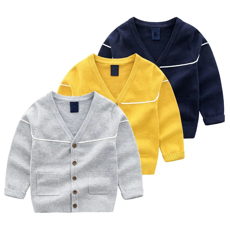 

2019 Autumn Winter Cotton Sweater Top Baby Children Clothing V-neck Stripes Boys Girls Knitted Cardigan Sweater Kids Spring Wear