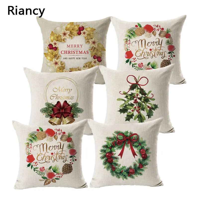 

Cojines Decorativos Para Sofa Christmas Pillow Wreath Linen Pillowcase Cushion Cover Home Decor Decorative Pillowcase SD007